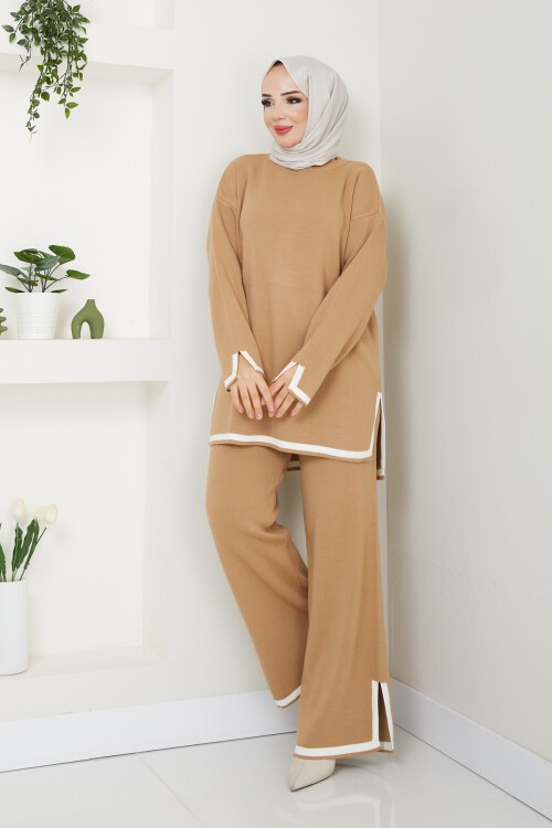 HELLIE ŞERİT DETAYLI TRİKO TAKIM-CAMEL