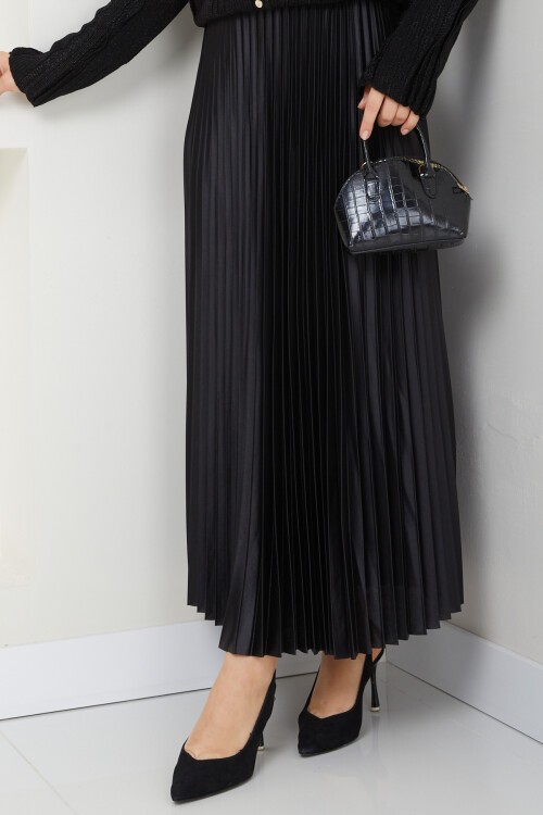 SATEN GÖRÜNÜMLÜ ETEK-SİYAH